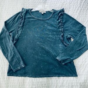 Green-ish-Blue Ruffled Cotton Top